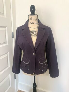 PZI Jeans Purple Plum Single-Button Y2K Tailored Blazer with Silver Studs Large